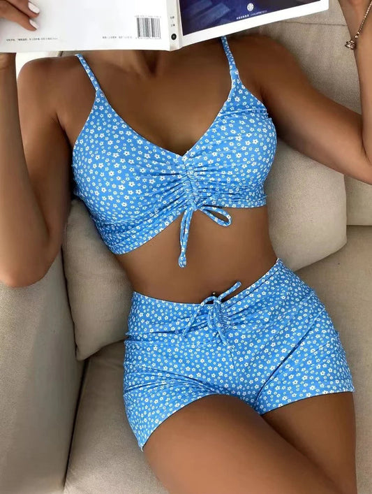 maillot de bain taille haute modèle Zenega de couleur bleue